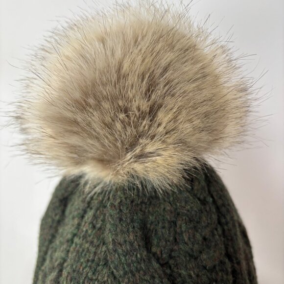Pendleton Hat Wool Blend Cable Knit Beanie w/ Faux Fur Pom Pom O/S Olive Green - Picture 3 of 8
